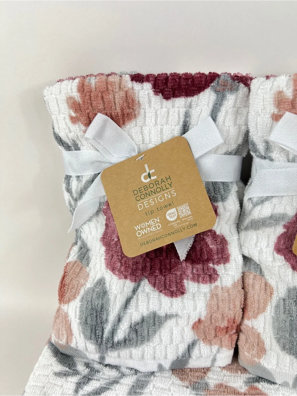 Deborah Connolly Bath Towel Set Burgundy Gray White Floral Extra Soft 6 Pc NEW